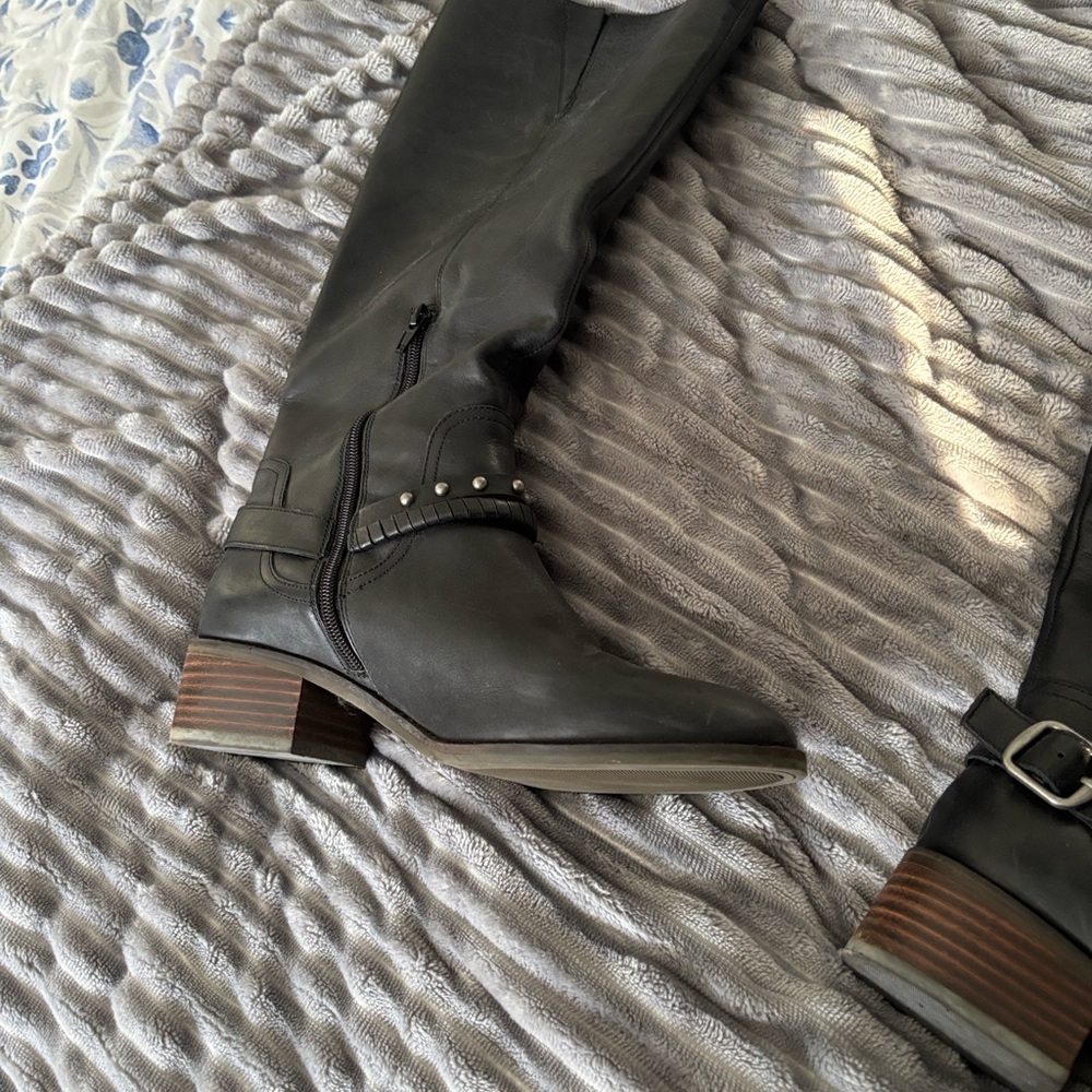 Women's Lucky Black Leather Knee-High Boots